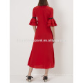 New Fashion Red Ruffle Bib Midi Dress Manufacture Wholesale Fashion Women Apparel (TA5194D)